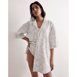 Madewell Womens S White Gray Floral Lightspun Cover-Up Mini Shirtdress NWT